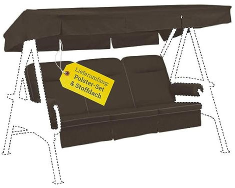 KETTtex EXKLUSIV Hollywoodschaukel Auflage Dunkelgrau 56/64x180x8cm I Schaukelauflage UV-beständig mit Dach I Atmungsaktive Schaukel-Auflage I Dessin 8692