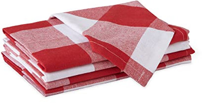 Encasa Kitchen Cloth for Cooking | Cotton Hand Towel for Drying Dishes | 70x45 cm Tea Towels | Highly Absorbent for Cleaning & Quick Drying of Plates & Glasses | Buffalo Red Checks (Set of 4 Pieces)