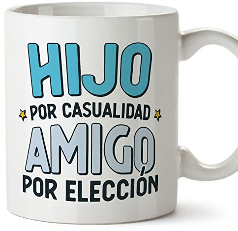 MUGFFINS Tazas para HIJO - En Español - Por Casuaildad Amigo Por Elección - 11 oz / 330 ml - Regalo original y divertido