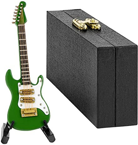 Musiin Guitarra en Miniatura con Soporte y Estuche, Mini Guitarra eléctrica de 6 Cuerdas de 10 cm, Ideal para Decorar el Escritorio de un Estudio de música (Verde eléctrica)