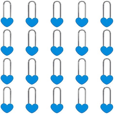 VeYocilk 20 Stück 8,9 cm 50 mm Liebesschloss Herz Vorhängeschloss Blau Einzelherz Wunschschloss für Liebhaber Hochzeit, Valentinstag, Jahrestag, Reisen (ohne Schlüssel)