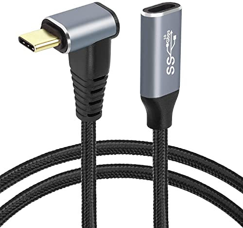 GELRHONR USB C Extension Cable 100W Type-C Fast Charge Male to Female Extender, 90 Degree USB C 3.1 Gen 2 Cable 10 Gbps 5A Fast Charging,for M/acBook Pro 2022, i/Pad Pro, XPS, S23 S22 Ultra-1M