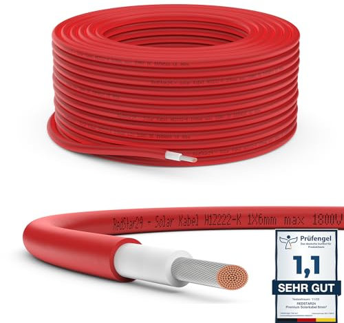 RedStar24 Câble Solaire Premium 6mm² Rouge 50m - Résistant aux UV, Flexible, Câble Photovoltaïque, Câble PV, Câble de Connexion Solaire pour Panneaux Solaires, Onduleurs & Régulateurs de Charge