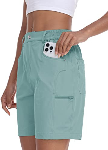 MoFiz Kurze Wanderhose Damen schnelltrocknend Outdoor Shorts für Damen Trekking Hose Grün M