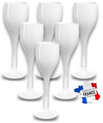 SPARKLERS CLUB Lot de 6 Flutes à Champagne couleur Blanc 12cl - Verre Incassable en SMMA (équivalent TRITAN), MADE IN FRANCE, Prise en Main facile, Flute pour soirée et évènements