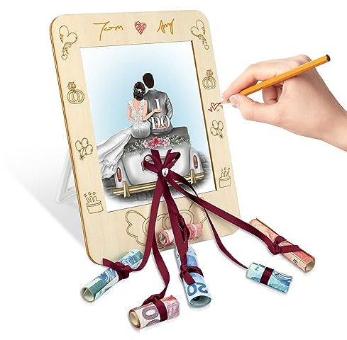 TAKULA Einzigartiges und Personalisierte Hochzeitsgeschenke,Hochzeitsgeschenke für Brautpaar,Bilderrahmen Hochzeit mit Auto und Braut und Bräutigam,Doppelter Vertikaler Fotorahmen|22x17cm
