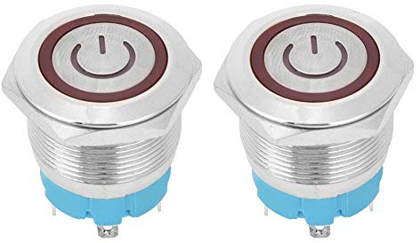 2 Stück 22mm/0,87 Zoll Verriegelnder Drucktastenschalter, AC 220 V IP65 Wasserdichter Flachkopf Selbstrückstellschalter, 4 Poliger 1 Schließer Edelstahl Rundschalter mit Licht(Rot)