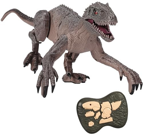 Mingfuxin Ferngesteuertes Dinosaurier Spielzeug für Kinder, 2,4 GHz RC Elektrischer Dino-Spielzeug mit Lichtern, Ton, Gehen, Brüllen, Drehen, Weihnachts-Geburtstagsgeschenk für Jungen Mädchen