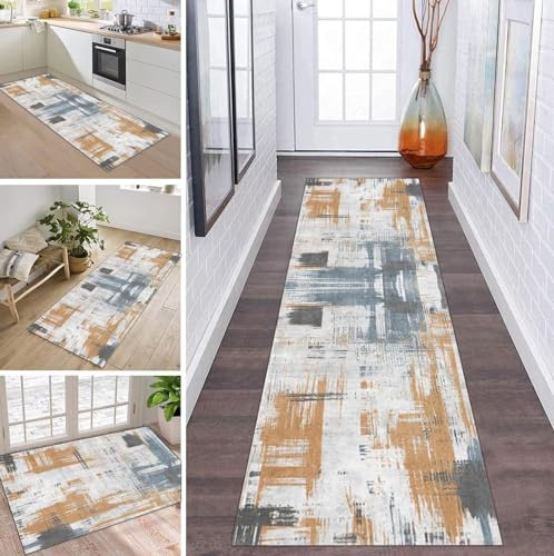 ZDYHMrj Alfombra de pasillo o cocina, antideslizante, lavable, para pasillo, 80 x 150 cm, color azul y gris, alfombra de cocina, por metros, para comedor, dormitorio, salón, alfombra atrapa la