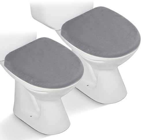 2 x WC-Deckelbezug, Stretch-Samt-WC-Sitzbezug für Badezimmer, ultraweicher Toilettenbezug, luxuriöser Samt, maschinenwaschbar, passend für die meisten runden, länglichen und länglichen Deckel,