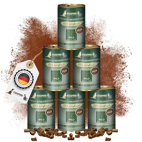 Escapure Wild Pur Dose 6 x 400g - Nassfutter für Hunde - 100% pures Wildfleisch Nassfutter - Premium Dosenfutter Wild ohne Zusatzstoffe - Hunde Ergänzungsfuttermittel frei von Getreide