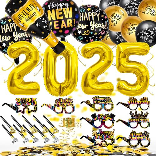 YBwanli Silvester Deko 2026 party set, Bunt Neujahr Silvesterdeko, Fotobox accessoires Brille, Accessoire für Silvesterparty