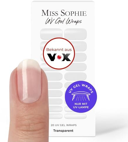 Original Miss Sophie UV Gel Nagelfolien I 20 ultra-dünne Nagellack-Streifen Transparent I UV Nagelfolien I Hält auf Natur- sowie lackierten, Acryl-, Gel- & Shellac-Nägeln