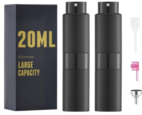 owlyee Atomizador de perfume de 20 ml, botella vacía de colonia, mini dispensador de pulverizador para viajes (negro, 2 piezas)