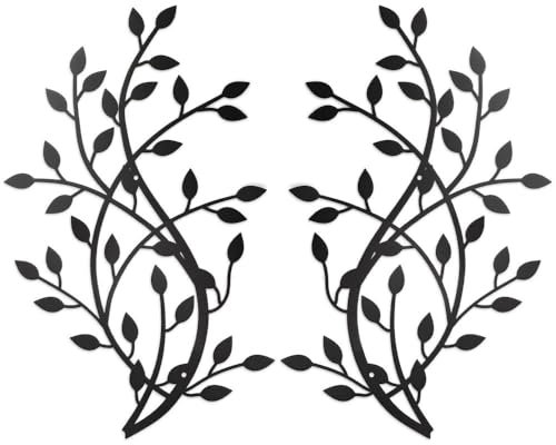 Meltset Metal Tree Leaf Wall Decor, Vine Olive Leaf Branch Wall Art,Black Wrought Iron Artwork above The Bed, Living Room, Indoor and Outdoor (S/Black)