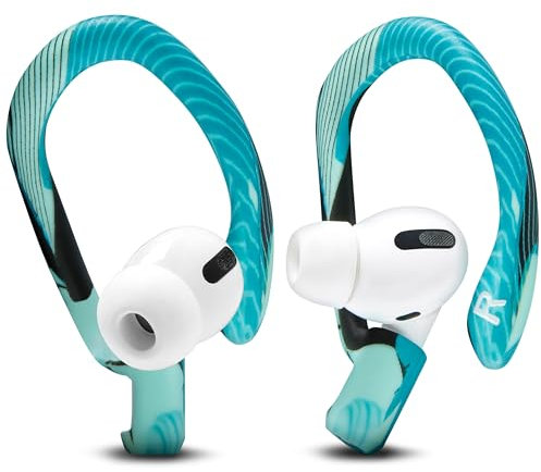 WC HookZ - Ganchos para Las Orejas mejorados y patentados para AirPods Pro 1, 2 y AirPods 1, 2 y 3 - Pares de Dos tamaños incluidos en el Paquete, Fabricados por Wicked Cushions | Cyan Prism