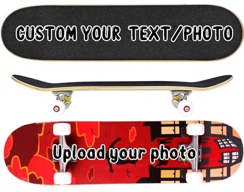 Skateboard 31x8 Zoll/79x20cm Standard Skateboard für Anfänger, Kinder, Jugendliche und Erwachsene, Cruiser Truck, benutzerdefiniertes Bild oder Text