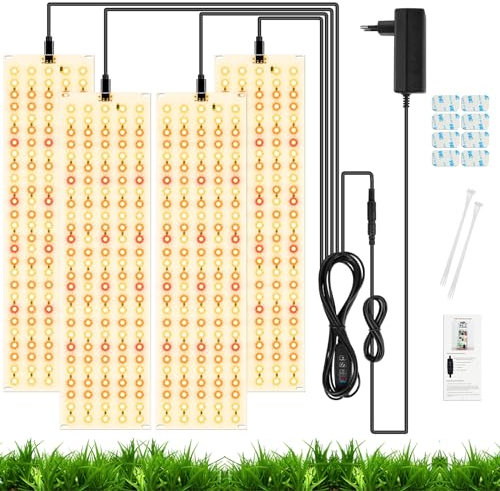 OFFCUP Grow Light, 4pcs Regulable Lampara de Cultivo LED con 540 LED, Lámpara para Plantas con Temporizador 3/6/12H 3 Modos de Luz 3000K/20W para Plantas de Invernadero Hidropónicos de Interior