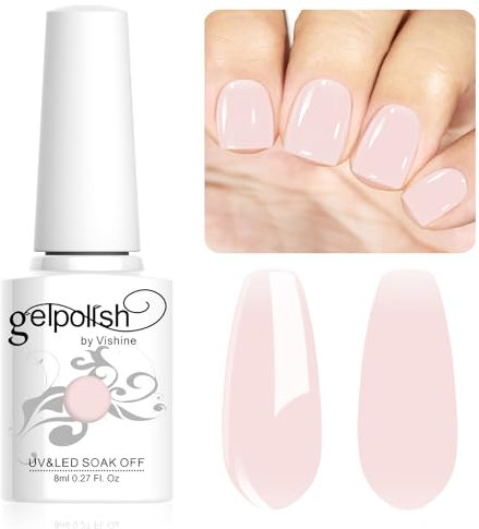 Vishine Vernis Semi-Permanent Neutre Transparent,8ml Jelly Rose Clair Pink Vernis à ongles Gel Naturel French Manucure Nail Art UV LED Soak Off Gel #L138