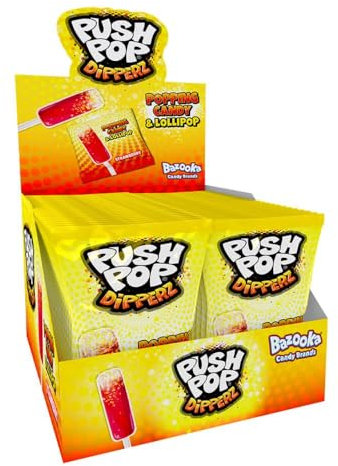 Generic Bazooka Push Pop Dipperz Lollipops mit Popping Candy | Erdbeer Lutscher | Zitronengeschmack Popping Candy | Halal & Glutenfrei | langanhaltender Geschmack | Großpackung | – 48 Stück