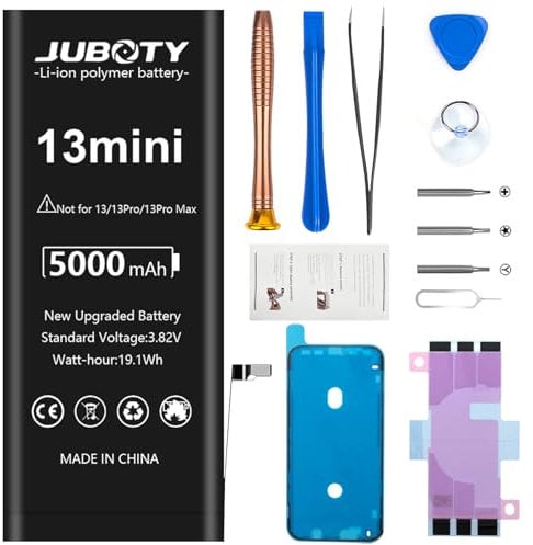 JUBOTY 5000mAh Battery for iPhone 13mini Models A2481 A2626 A2628 A2629 A2630, Li-ion New Upgraded High Capacity Battery Replacement with Professional Repair Tool Kit (13 mini, 5000mAh)