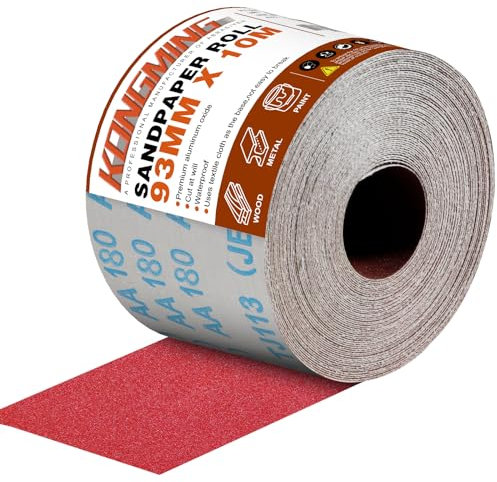 KONGMING Schleifpapier Rolle 93 mm x 10 m Körnung 180 für Handschleifer Handschleifblock