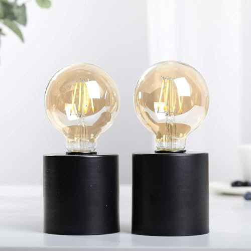 JHY DESIGN Set of 2 Black Table Lamp Battery Powered 20cm Tall Cordless Light with Edisonstyle Bulb Operated Great for Living Room Bedroom Weddings Parties Indoors Outdoors