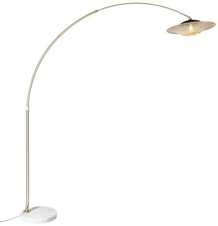Qazqa - Moderne Bogenleuchte I Bogenlampe I Lampe I Leuchte weißer orientalischer Schirm mit Bambus 50 cm - XXL Rina I Wohnzimmer I Schlafzimmer - Rattan Länglich - LED geeignet E27