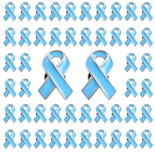 WANDIC Lot de 50 broches à ruban bleu clair pour sensibilisation au cancer de la prostate pour les événements publics, Acier allié