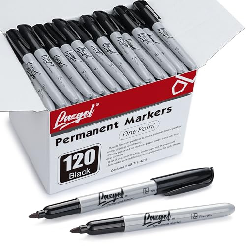 LAZGOL Permanent Markers Bulk, 120 Pack Fine Tip Black Markers