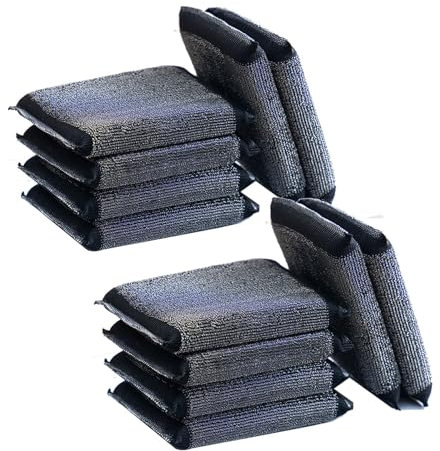 Paquete de 12 esponjas de alambre de acero inoxidable para lavar platos, estropajos multiusos, estropajos de cocina, herramientas de estropajo de cocina de larga duración, color negro
