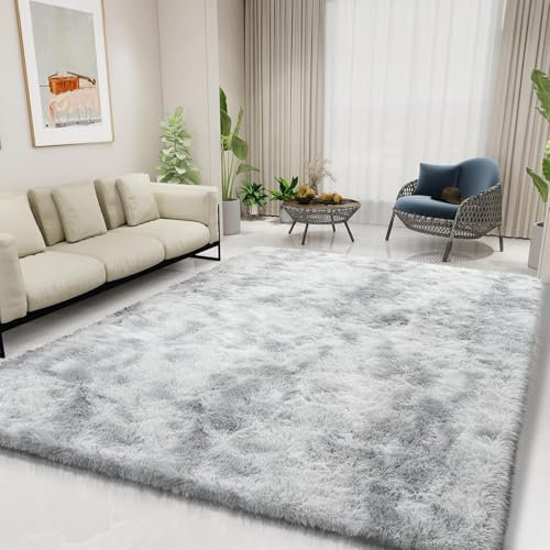 Bestash Groß Teppich Wohnzimmer,Teppich Schlafzimmer,Hochflor Teppich,Flauschig Teppiche Gegend,rutschfest Waschbarer Flauschiger Carpet Rugs for Bedroom,Living Room(Neu Grau,160 * 230cm)