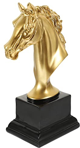 FUNOMOCYA Pferdekopf Trophäe aus Kunstharz für Schreibtischdekoration Gold | Europäische Pferdekopffigur, Kleine Bastelarbeit, Kompaktformat, für Studie und Wohnzimmer, 1 Stück