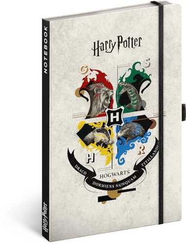 NOTIQUE Notizbuch Liniert mit Gummiband 13x21cm ca. A5, Designer Hardcover Notebook, Notizblock, Notizheft, Journal, Tagebuch für Erwachsene, Damen (Harry Potter)
