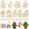 Annickee 12 Stück 3D Weihnachten Basteln, Holz Schneemann zum Bemalen mit 8 Aquarellstifte, 3D Holzbastelsets für Geburtstag, 3D Puzzle Holz zum Bemalen und Basteln, DIY Holzbastelsets Kreative
