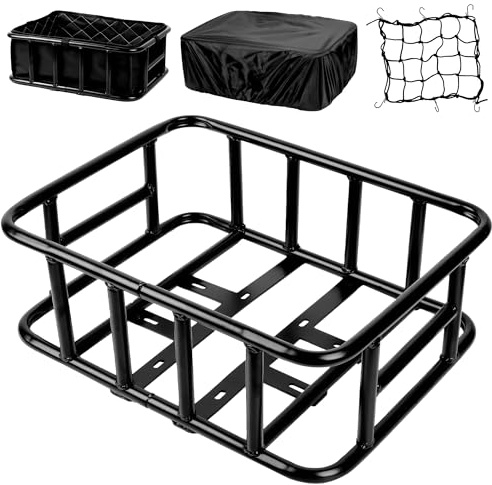 SAMRELAX Bike Basket Rear, Large Bicycle Basket with Cargo Net, Liner and Waterproof Cover for Electirc Bike, Ebike and Bikes, Large Capacity Wire Bakset