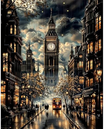 Yaostarart Paint by Numbers for Adults,Streetscape Adult Paint by Numbers Canvas Kits,Rainy Night Paint by Number Canvas,Number Painting Adults for Gifts Home Wall Decor 12x16inch