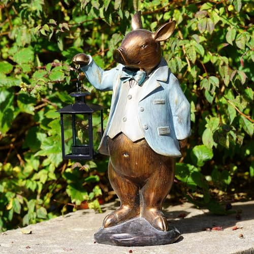 Large Pig with Lantern Ornament | Home Garden Outdoor Indoor Statue Decoration Tealight Holder Bird Feeder Sculpture