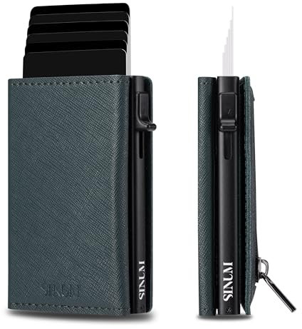 SINUM Saffiano-Geldbörse – Magnetverschluss – Kreditkartenetui mit Münzfach – RFID-Blockierung – (Saffiano, Grün)