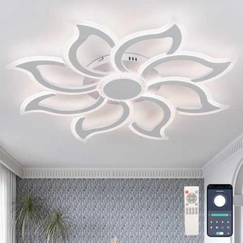 GWYAJTU Moderne LED Deckenbeleuchtung, Dimmbar Blume Deckenlampe Mit APP Und Fernbedienung Deckenleuchte Mit Speicherfunktion 3000K-6500K Für Esszimmer, Wohnzimmer, Schlafzimmer, Büro-White