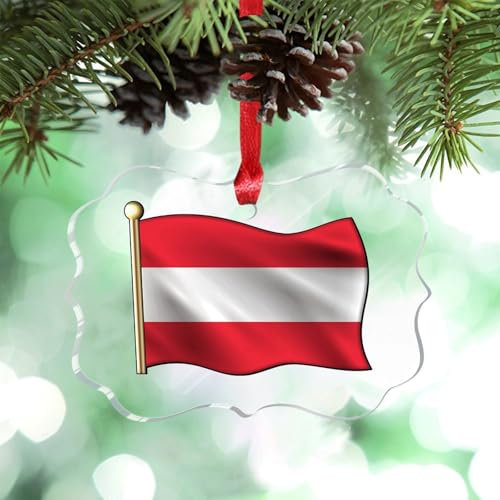 Guangpat Österreich-Flagge, Acryl, Weihnachtsschmuck, Österreich-Banner, Weihnachtsbaumschmuck, Reise-Souvenir, personalisierbar, Weihnachtsschmuck 2024, Urlaub, Weihnachten, Andenken, Neujahr,