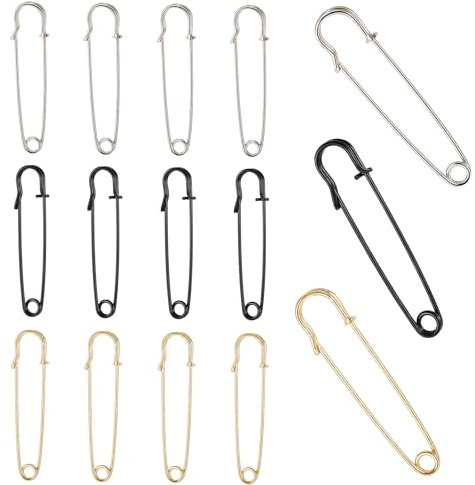 Qianyu 15 Pcs Safety Pins 3 Large Heavy Duty Clothes Floral Pin Decorative Fabric Shawl Clips Multicolor Strong Iron Safety Craft Pins for DIY Home Office Sewing Skirts Blankets Sweater Dress