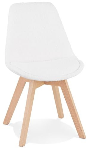 Esszimmerstuhl mit Bouclé-Bezug & Naturfarbenen Eichenbeinen | Skandinavischer Polsterstuhl in Weiß | Design Küchenstuhl für Essplatz | Stuhl mit Ergonomischer Polsterung | 56x48x82 cm Eiche Natur