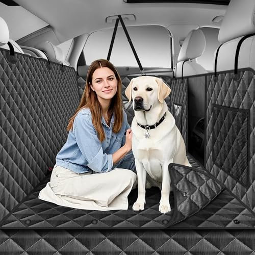 Richeer Doppelt Gepolsterte Hundedecke, Hundedecke Auto Rückbank mit 2 stabile Leinen, Rücksitzverlängerung für Hunde, Auto Rückbank Boden mit Weicher und Abnehmbarer Boden, Wasserdicht Kratzfest