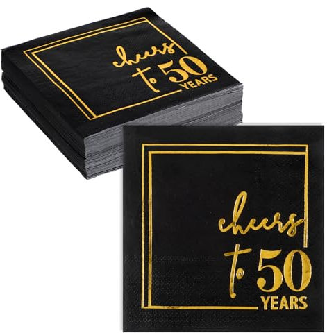 Ptwola 50 Stück Lustige Cocktail-Servietten Cheers to 50 Years, Einwegservietten Barpartys Papierservietten Dekoration für Hochzeiten, Jahrestage, Partys, Geburtstag