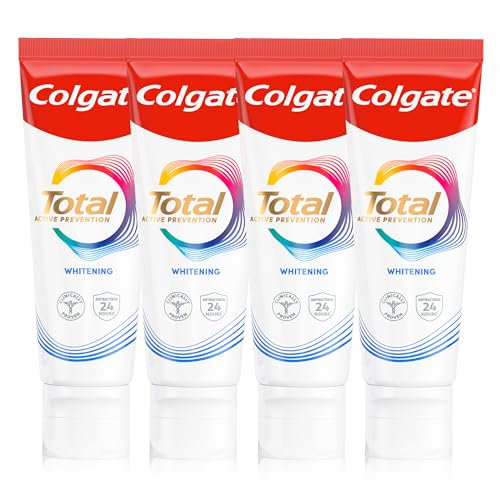 Colgate Total Whitening Toothpaste 4x100ml | stronger 24-hour bacterial defence* | long-lasting active protection* | effectively removes surface stains | 8 benefits for complete protection