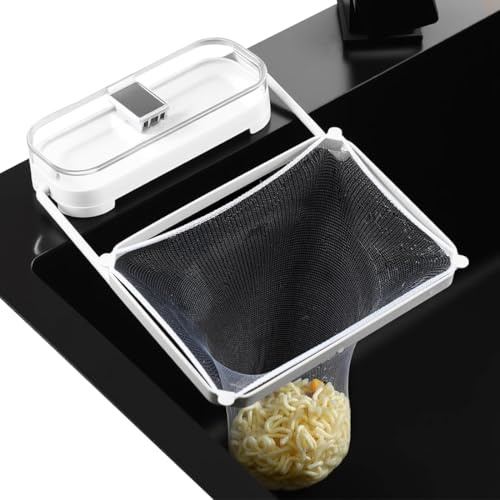 Kitchen Sink Strainer Foldable Food Catcher Basket with Net, Suction Cup Sink Drain Strainer with 50pcs Filter Mesh Bags (White)