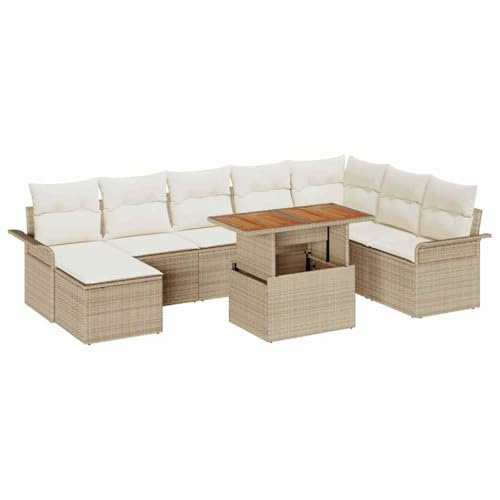 vidaXL Garten-Sofa-Set mit Speicher 9 pcs Beige Poly Rattan, Modular Set für Garten & Terrasse, rechteckiges Rattan-Sofa, viel Stauraum, perfektes Loungen für den Sommer!