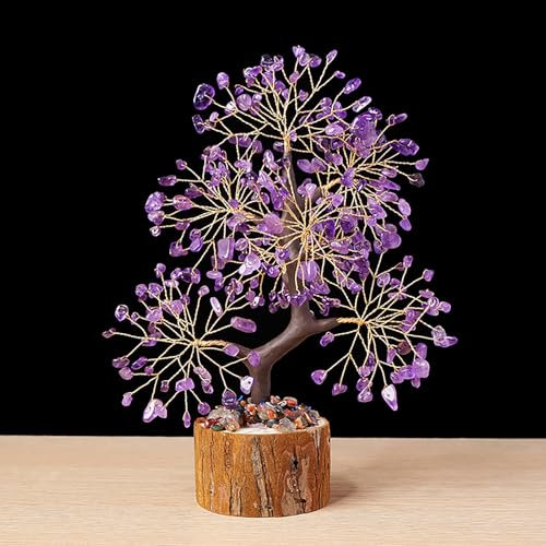 Pasdrucn Cristal Arbre De Vie Pierre Naturelle,Arbre De Vie Aux 7 Chakras,Bonsaï D'arbre De Guérison En Pierres Précieuses Naturelles Sept Chakras Pour Cristal Reiki,Pierre De Guérison (Violet)