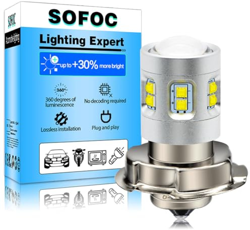 SOFOC P26S Ampoule LED Phare Moto Lentille Condensateur Blanc 6-36V 1Pcs | Convient 6V 12V 24V... • Lentille Spot • Luminosité 1000LM • Éclairage Flood & Spot • Aluminium aéronautique • IC intégré